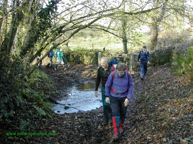 17 November 2002 - Walk 533 - Offa's Dyke Path - Paul Cliff Roger &  Brian at Coxbury Farm (Click Here to Return to Midland Hillwalkers Photos - mh592)