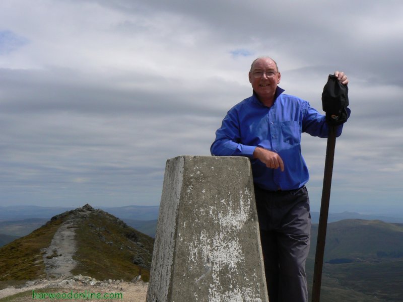 4th June 2006 - Walk 663 - Scottish Munro - Ben Vorlich - Derek by Summit OS Column (Click Here to Return to Walking Photos - 680)