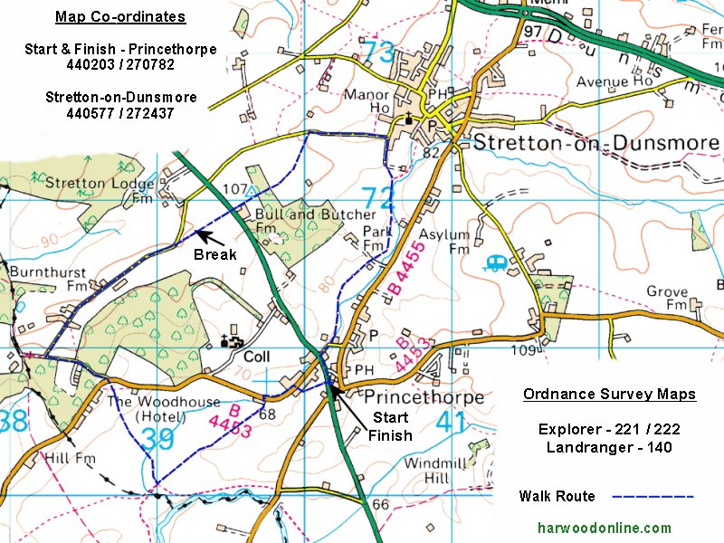 10th December 2009 - NHS Group - Map of Walk 781 - Princethorpe (Click Here to Return to Walk Description No. 781)